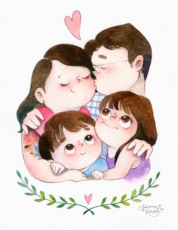 hình hình họa mái ấm gia đình 4 người hạnh phúc	